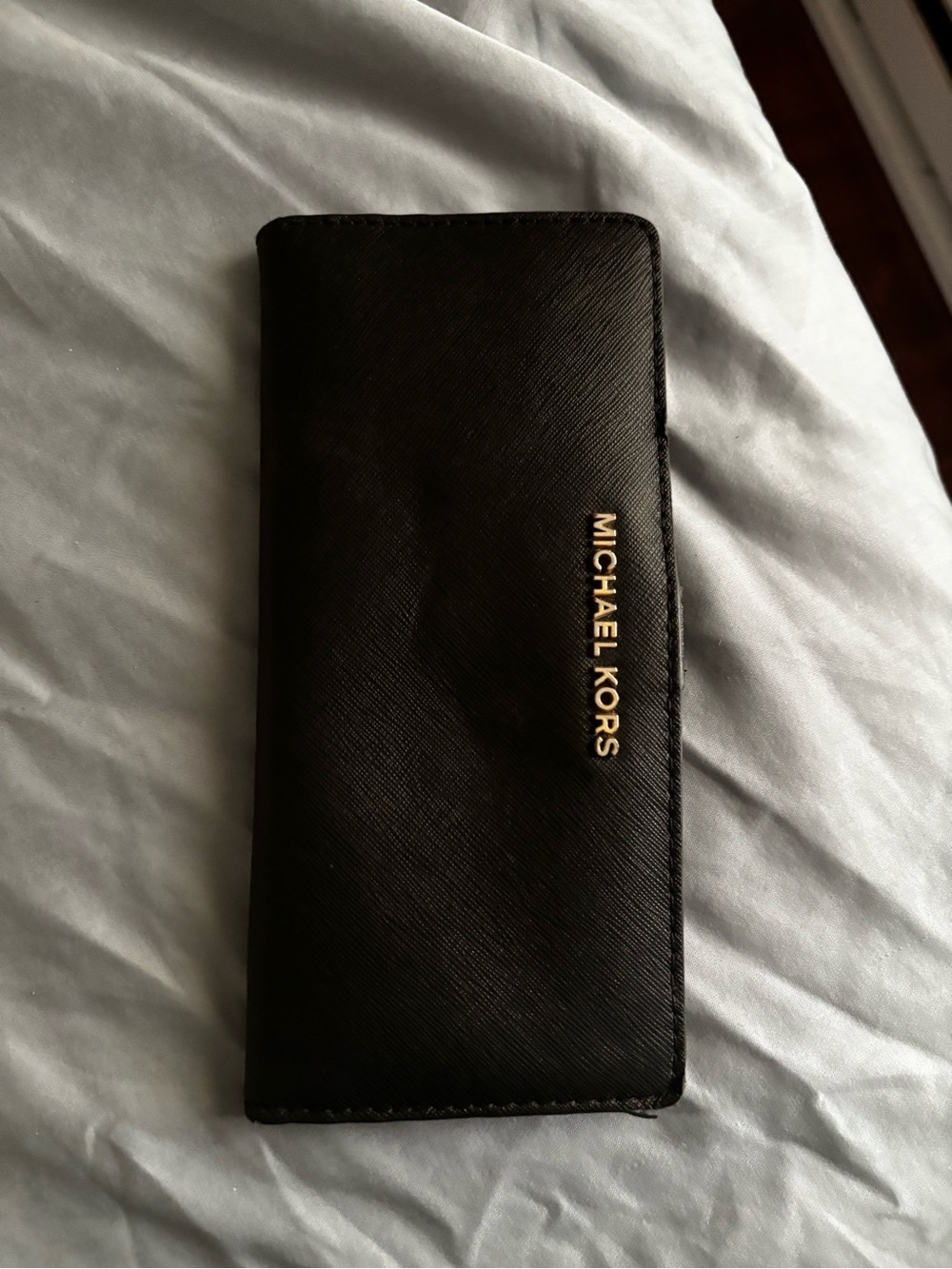 Michael Kors Black Saffiano Leather Wallet with Gold Logo